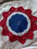 Red white and blue doily