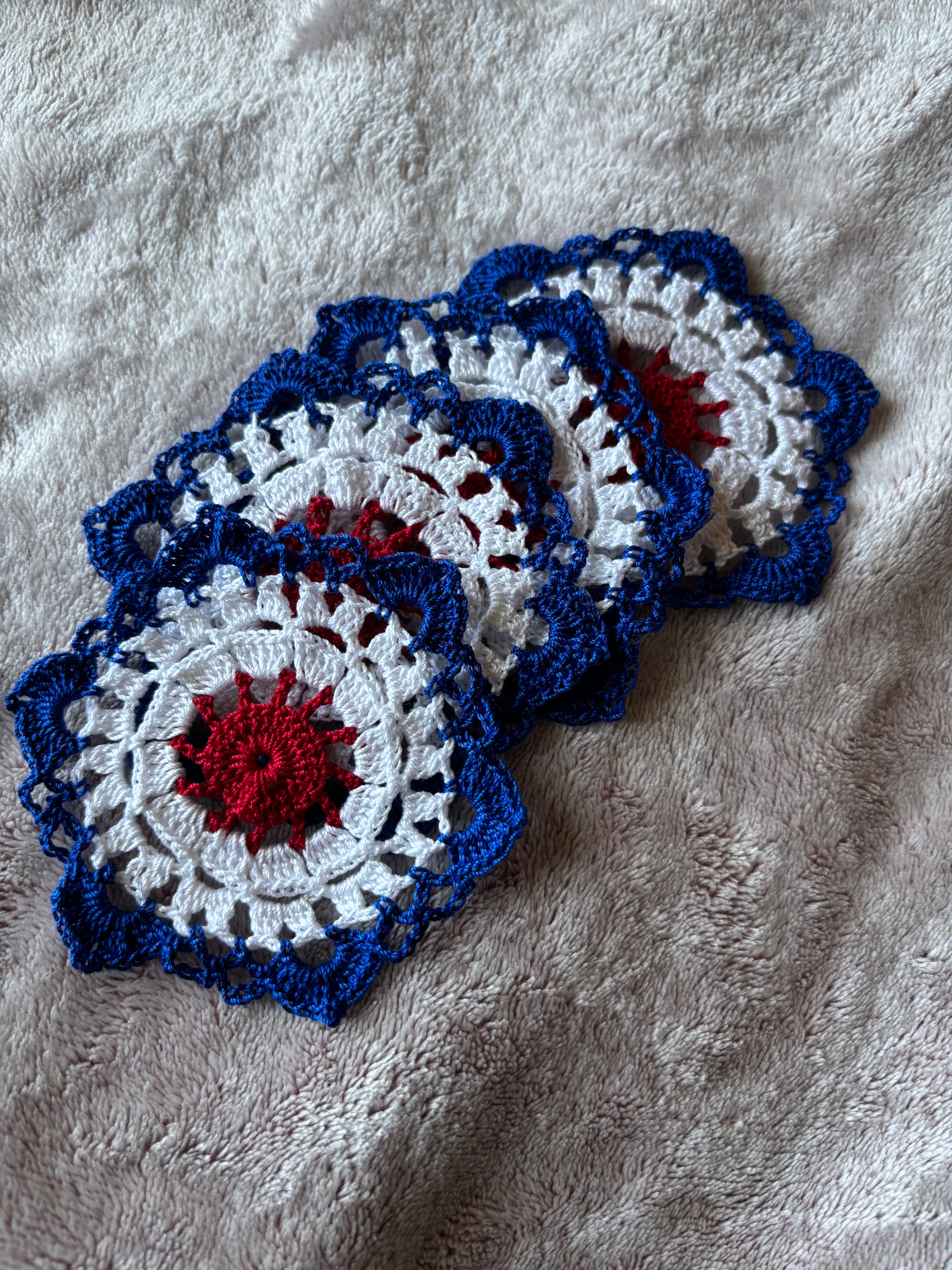Red white and blue doily coasters